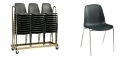 Plaststole. Bertram stole, fås med og uden polster på sæde og ryg. Den kan  fås med løs plastik eller påsvejset kobling. Der findes 2  typer transportvogne til Bertram plaststole.