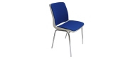 Plaststole. Ana stol med krom stel, plastskal i hvid og Oxford stof koboltblå nr. 07. Fabrikken yder 5 års garanti på Ana stole.
