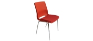 Plaststole. Ana stol med krom stel, plastskal i rød og sæde monteret med Oxford stof nr. 21. Fabrikken yder 5 års garanti på Ana stole.