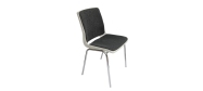 Plaststole. Ana stol med krom stel, plastskal i hvid og Oxford stof sort-grå nr. 33. Fabrikken yder 5 års garanti på Ana stole.