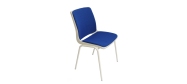 Plaststole. Ana stol med hvid stel, plastskal i hvid og Oxford stof koboltblå nr. 007. Fabrikken yder 5 års garanti på Ana stole.