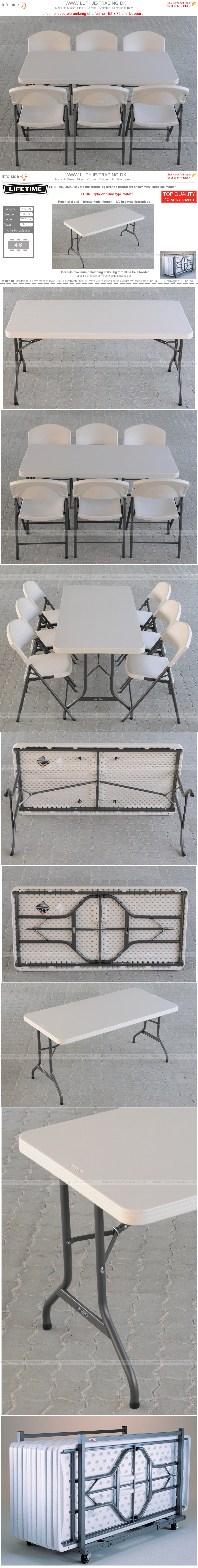 Plaststole med klapbord 152 x 76 cm
