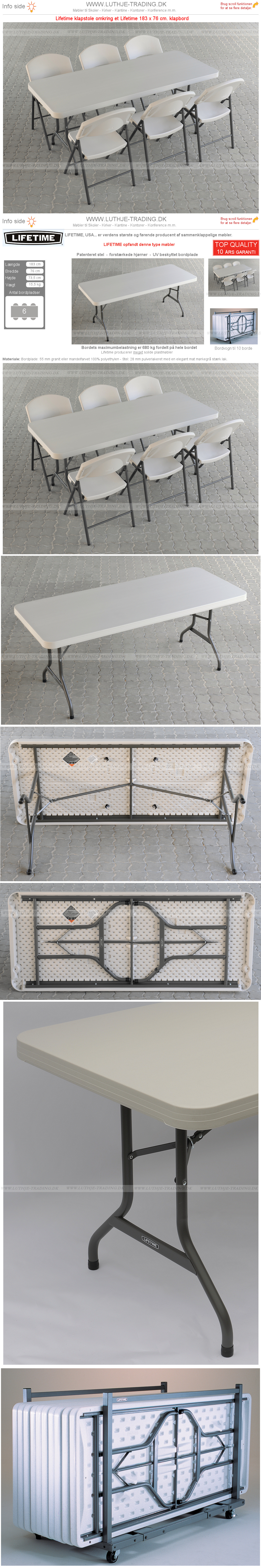 Plaststole med klapbord 183 x 76 cm